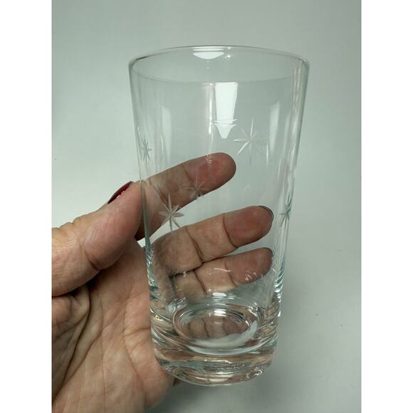 3 Vintage MCM Atomic Flat Tumbler Glass Star Dust by C G Quartzex Crystal 1950s - Picture 3 of 6